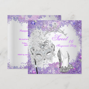 Purple Sweet Sixteen 16 Masquerade Party Tiara Invitation