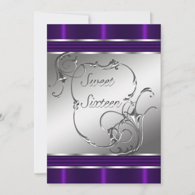 Purple Sweet Sixteen Birthday Party Invitations (Front)