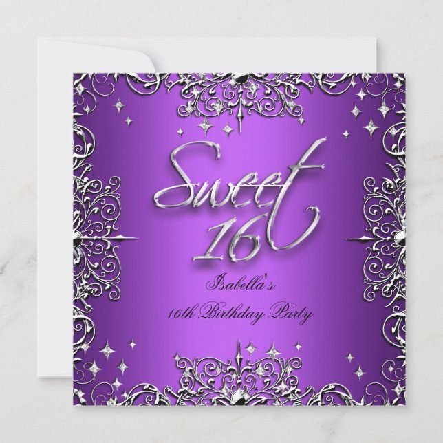 Purple Sweet Sixteen Sweet 16 Birthday Party Invitation (Front)