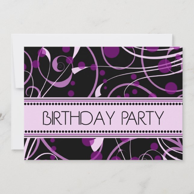 Purple Swirl Birthday Party Invitation Cards (Front)