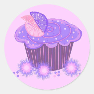Purple Swirl Cupcake Classic Round Sticker