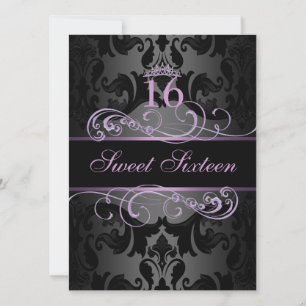 Purple Swirl Damask Sweet16 Birthday Invite