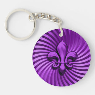 Purple Swirl Fleur de Lis Key Ring