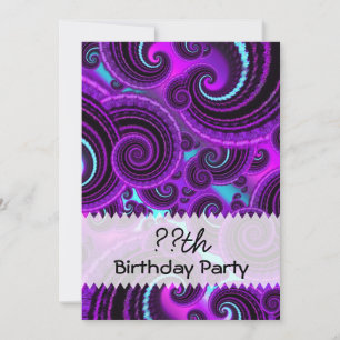 Purple Swirl Fractal Art Birthday Invitation
