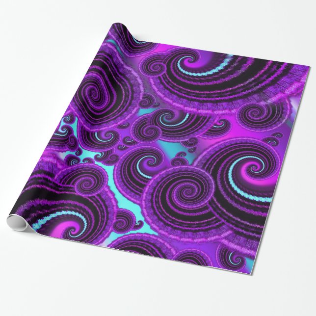 Purple Swirl Fractal Art Pattern Wrapping Paper (Unrolled)