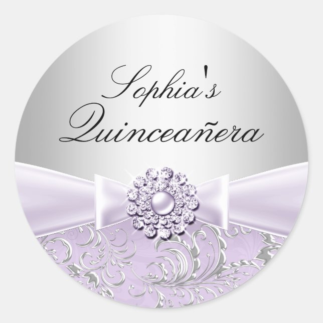 Purple Swirl & Jewel Bow Quinceanera Sticker (Front)