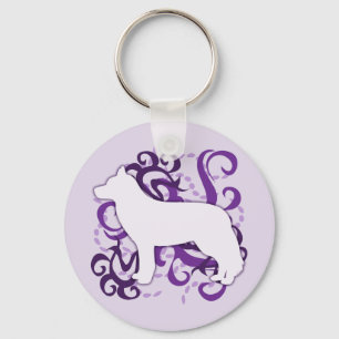 Purple Swirl Siberian Husky Key Ring