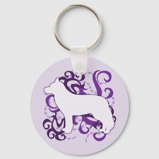 Purple Swirl Siberian Husky Key Ring (Front)