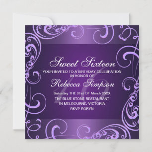 Purple Swirl Sweet Sixteen Birthday Invitation