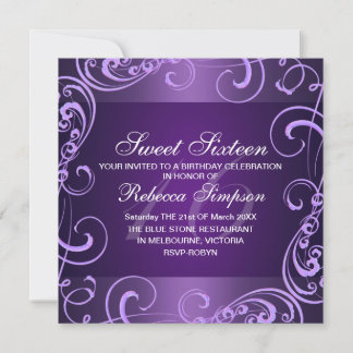 Purple Swirl Sweet Sixteen Birthday Invitation