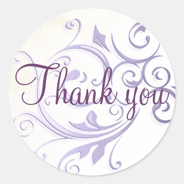 Purple Swirl Thank You Sticker/Seal Classic Round Sticker (Front)