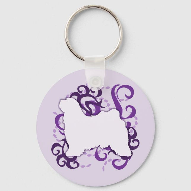 Purple Swirl Tibetan Terrier Key Ring (Front)