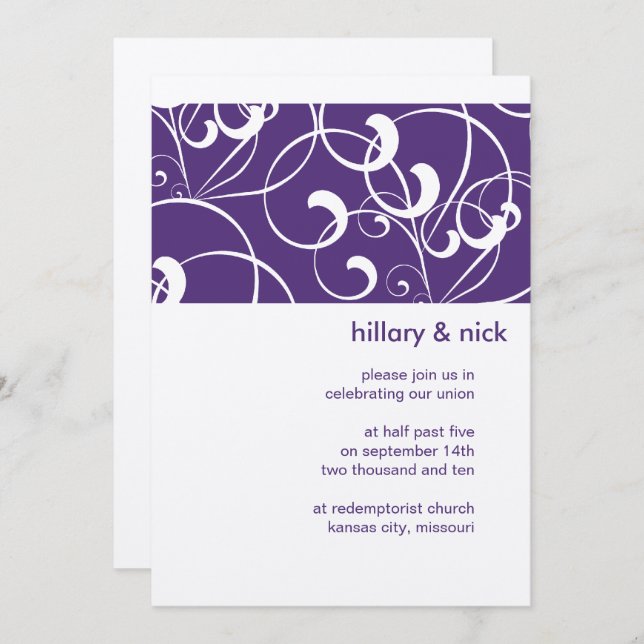 Purple Swirl Wedding Invitation (Front/Back)