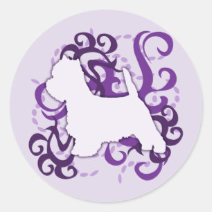 Purple Swirl Westie Classic Round Sticker