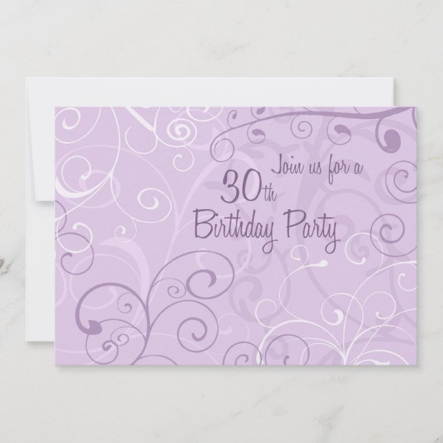 Purple Swirls 30th Birthday Party Invitation Cards (Front)