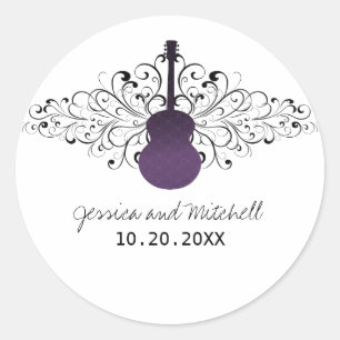 Purple Swirls Guitar Wedding Stickers