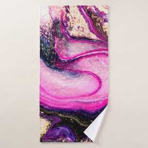 Purple swirls marble with glitter gold bath towel