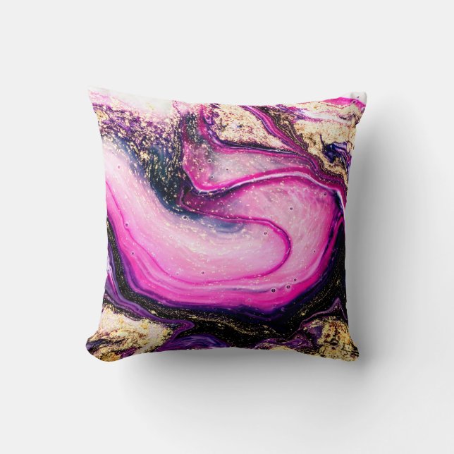 Purple swirls marble with glitter gold cushion (Front)