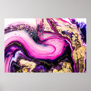 Purple swirls marble with glitter gold poster