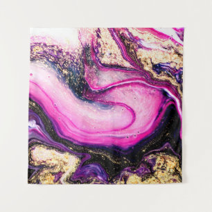 Purple swirls marble with glitter gold tapestry