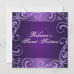 Purple Swirls Sweet 16 Birthday Invitation