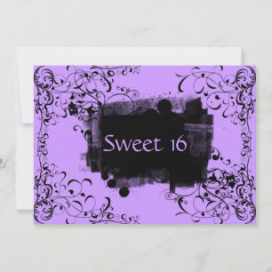 Purple Swirls Sweet Sixteen Birthday Party Invitation
