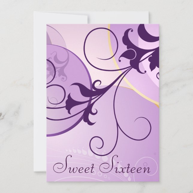 Purple Swirls Sweet Sixteen Party Invitations (Front)