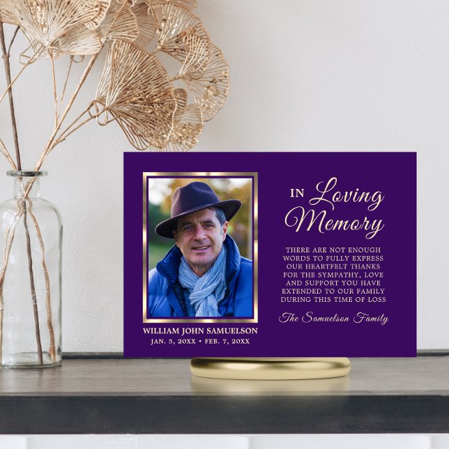 Purple Sympathy Funeral Memory THANK YOU Photo (Creator Uploaded)