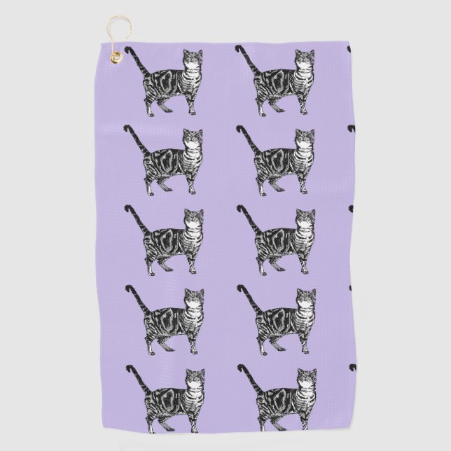 Purple Tabby Cat Cute Cats Art Car Mats Golf Towel (Front)