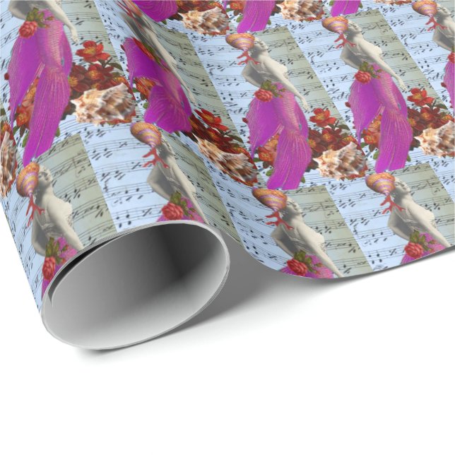 Purple Tail Vintage Mermaid Collage Wrapping Paper (Roll Corner)