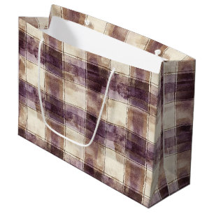 Purple Tan Cream Stripes Birthday Large Gift Bag