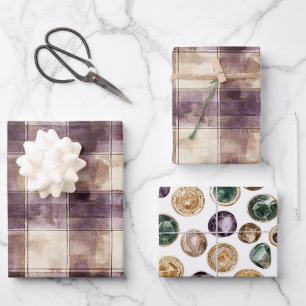 Purple Tan Cream Stripes Birthday Wrapping Paper Sheet
