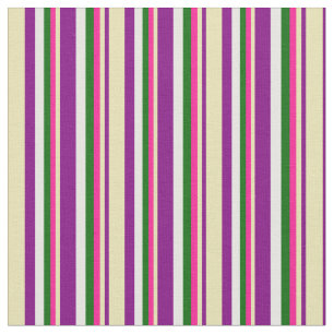 Purple, Tan, Deep Pink, Dark Green & White Lines Fabric