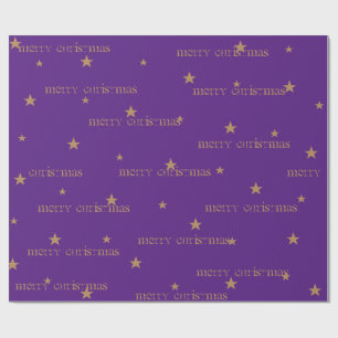Purple & Tan Merry Christmas Star Gift Wrap