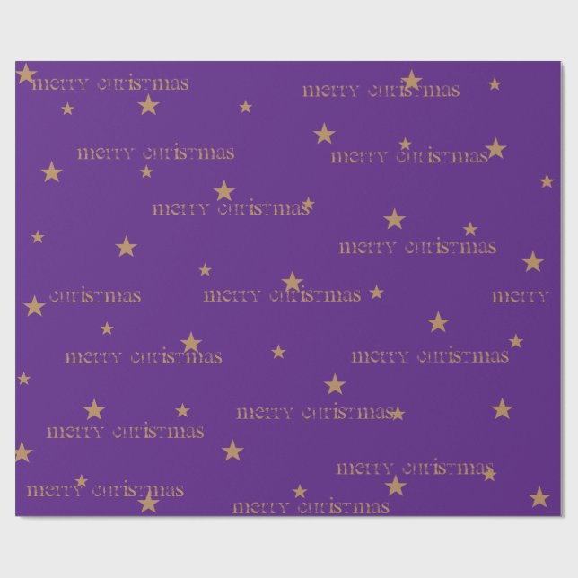 Purple & Tan Merry Christmas Star Gift Wrap (Flat)