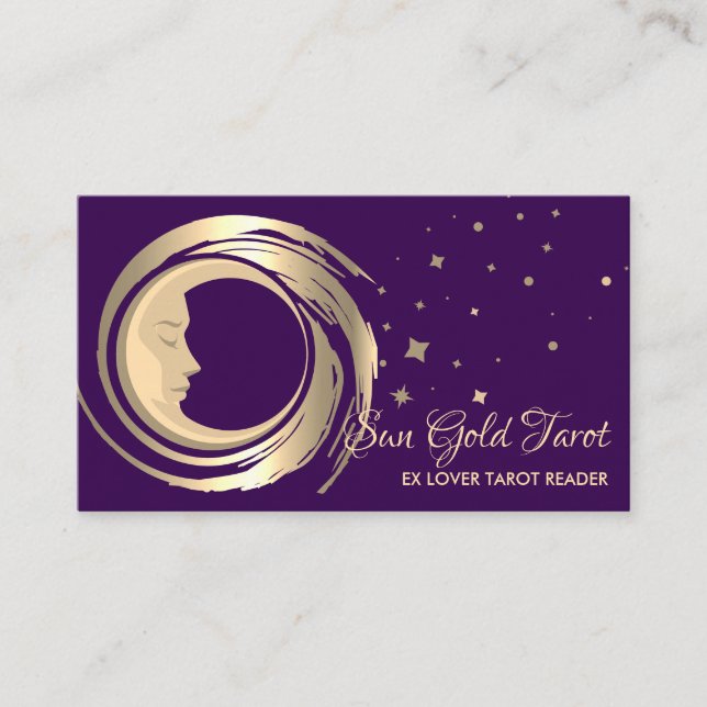 purple Tarot Reader Stars Moon Sun Celestial Business Card (Front)