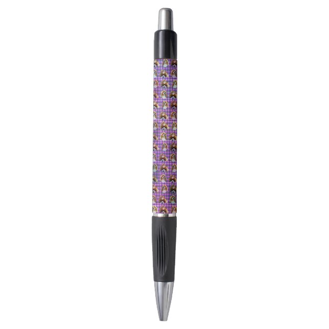 Purple Tartan Cavalier Spaniels Pattern, Emmy Pen (Front Vertical)