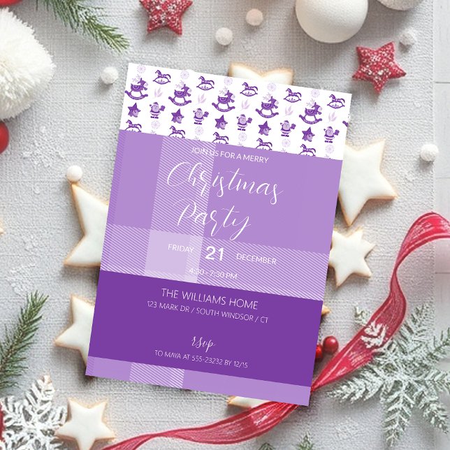 Purple Tartan Christmas Toys Party Invitation (Creator Uploaded)