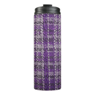 Purple tartan fabric: textured background. thermal tumbler