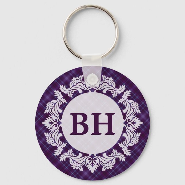 Purple Tartan Plaid Pattern Key Ring (Front)