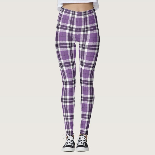 Purple Tartan Plaid Scottish Kilt Pattern Leggings (Front)