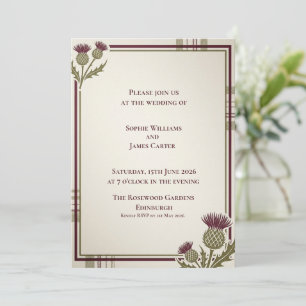 Purple Tartan Thistle Corner Scottish Wedding Invitation