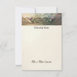 Purple Tartan Thistle Thank You Card