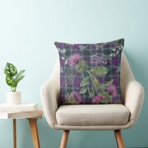 Purple Tartan with Thistle Overlay Cushion