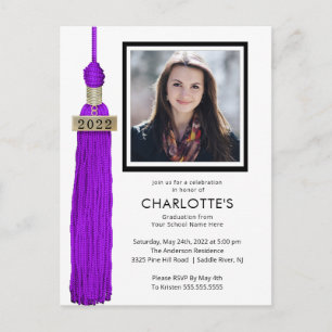 Purple Tassel Photo Graduation Invitation Postcard