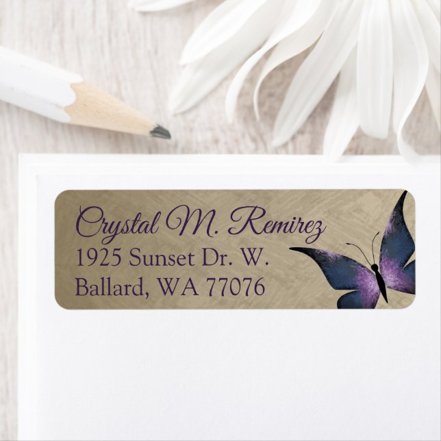 Purple, Taupe Butterfly Return Address Labels (Insitu)