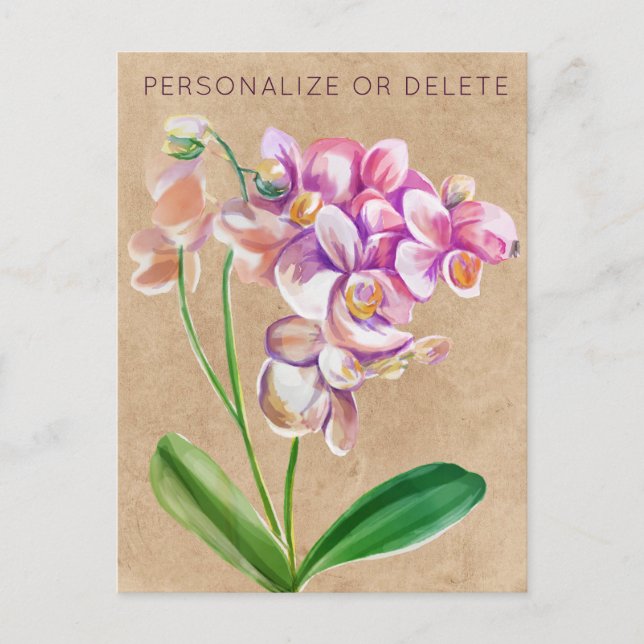 Purple Taupe Orchid Watercolor Floral Personalised Postcard (Front)