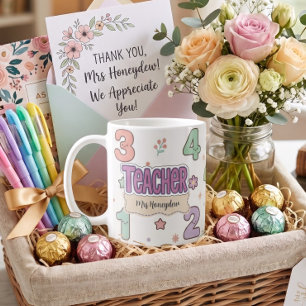Purple Teacher School Numbers Pattern Coffee Mug