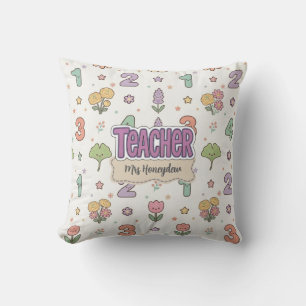 Purple Teacher School Numbers Pattern Cushion