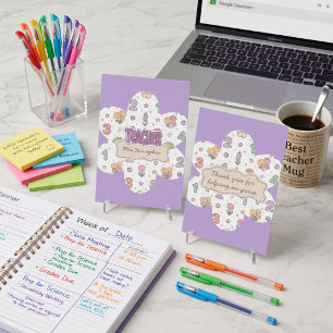 Purple Teacher School Numbers Pattern Thank You Card